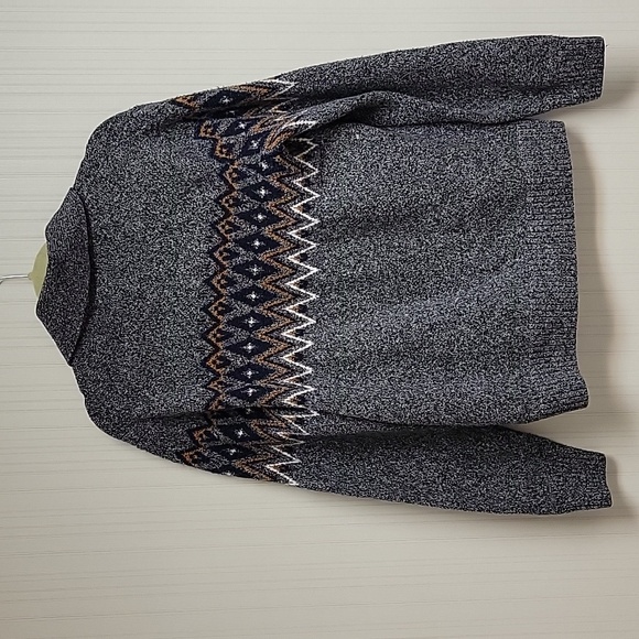 Old Navy Men's Charcoal Cardigan with Geometric Pattern Sz Med Grandpa Academia - Picture 3 of 5